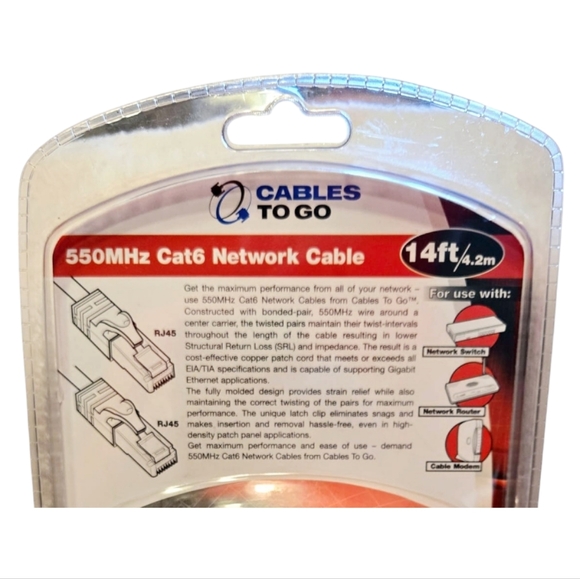 NIB *Cables To Go: 550MHz Cat6 Network Cable (14') #45120 RJ-55 M/M - Picture 3 of 5